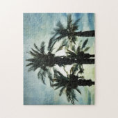 サンセットスカイウォーター色の熱帯性ヤシの木4本 ジグソーパズル (縦)