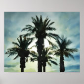 サンセットスカイウォーター色の熱帯性ヤシの木4本 ポスター (正面)