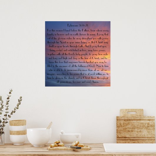 サンセットスカイバイブル聖句祈りの言葉エペソ3 Poster ポスター (キッチン)