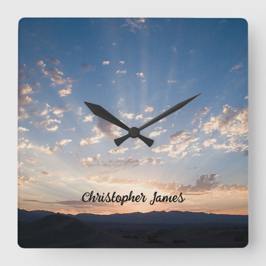 サンセットスカイパーソナライズされた スクエア壁時計 (正面)