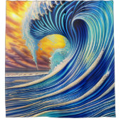 サンセットスカイ上のビッグブルー海波 シャワーカーテン (正面)