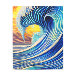 サンセットスカイ上のビッグブルー海波 メタルプリント