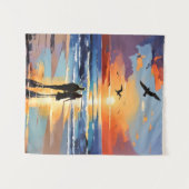 サンセットストリップエクスプレシショニストロマンチックなビーチシーン タペストリー (正面(横))