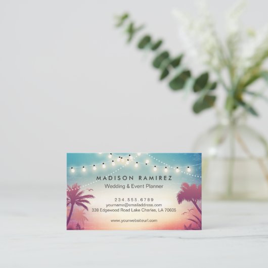サンセットストリングライツパームアウトドアイベントプランナー 名刺 (スタンド正面)