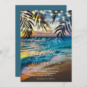 サンセットストリングライトビーチ結婚式招待状 セーブザデート (正面/裏面)