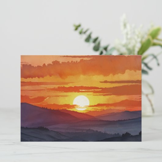 サンセットスモークマウンテンビューティフルウォーターカラーアート シーズンカード (スタンド正面)