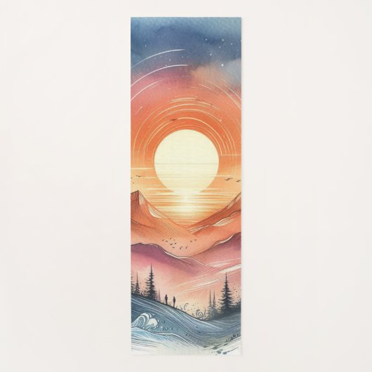 サンセットセレグラデーションーンブルー&オレンジサマーギフト ヨガマット (正面)