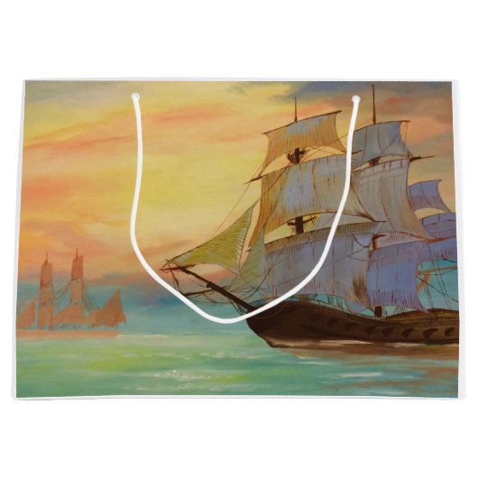 サンセットセーリングシップ航海のテーマ抱き枕 ラージペーパーバッグ (正面)