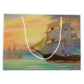 サンセットセーリングシップ航海のテーマ抱き枕 ラージペーパーバッグ (裏面)