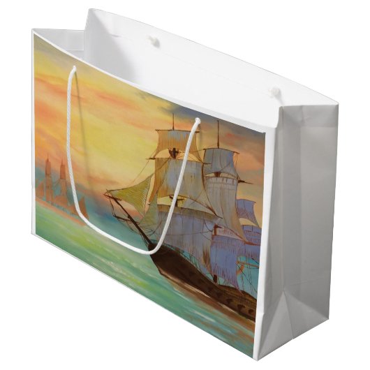 サンセットセーリングシップ航海のテーマ抱き枕 ラージペーパーバッグ (正面アングル)