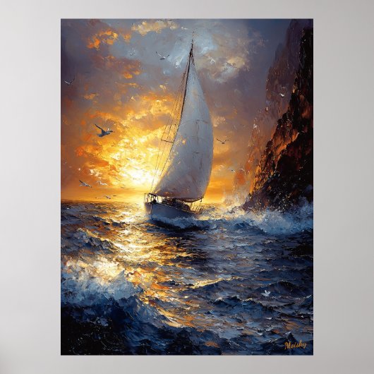 サンセットセーロボートシーインスパイアスケープバイクロードモネ ポスター (正面)