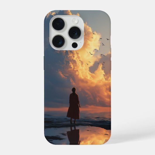 サンセットソリチュード：赤いドレスの女性 iPhoneケース (裏面)