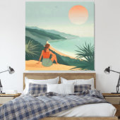 サンセットソロティドミニマリストコースタルビュープリント キャンバスプリント (インサイチュ (寝室))