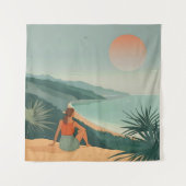 サンセットソロティドミニマリストコースタルビュープリント タペストリー (正面)