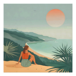 サンセットソロティドミニマリストコースタルビュープリント フォトプリント           