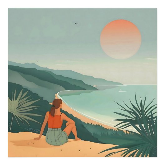 サンセットソロティドミニマリストコースタルビュープリント フォトプリント            (正面)