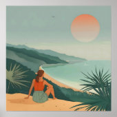 サンセットソロティドミニマリストコースタルビュープリント ポスター (正面)