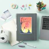 サンセットツリーでかわいいバレリーナと猫 シール (iPadカバー)