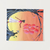 サンセットツリーでかわいいバレリーナと猫 タペストリー (正面(横))