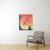 サンセットツリーでかわいいバレリーナと猫 タペストリー (インサイチュ)