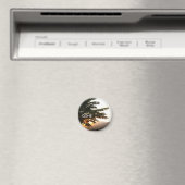 サンセットツリーズスペイン写真ラウンドマグネット マグネット (インサイチュ (食洗機))