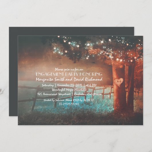 サンセットツリーライツ素朴アウトドア婚約パーティ 招待状 (正面/裏面)