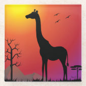 サンセットテーマのキリンとガラスコアスター。 ガラスコースター (正面)