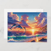 サンセットトロピカルアイランドドルフィン絵を描フライト ポストカード (正面/裏面)