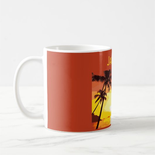 サンセットトロピカルビーチジャマイカパームツリーズAny City コーヒーマグカップ (左)