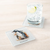 サンセットトーンウォーターカラーペンギンカスタム ガラスコースター (アングル)