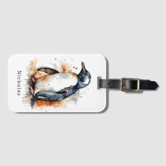 サンセットトーンウォーターカラーペンギンカスタム ラゲッジタグ (正面横)