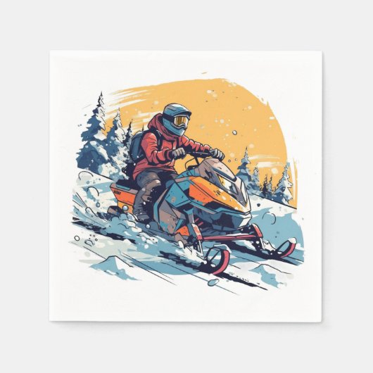 サンセットナプキンス付きスノーモービルパーティー スタンダードカクテルナプキン (正面)