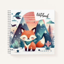 サンセットハグ - 砂漠の山に微笑むキツネ ノートブック