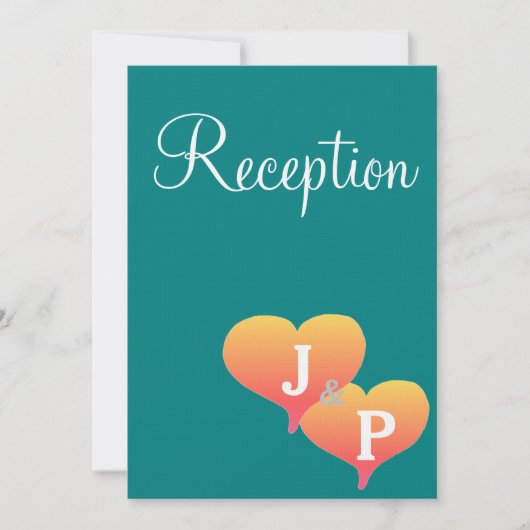 サンセットハーツ ティールグリーン モノグラム 受付カード 招待状 (正面)