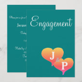 サンセットハーツ ティールグリーン モノグラム 婚約 招待状 (正面/裏面)