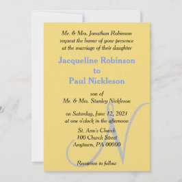 サンセットハートイエローブルーモノグラム結婚ズ 招待状