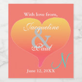 サンセットハートコーラルモノグラム ワインラベル (シングルラベル)