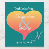 サンセットハートティール（緑がかった色）グリーン結婚ズモノグラムラベル ワインラベル (シングルラベル)