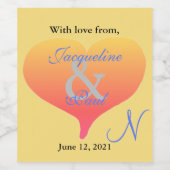 サンセットハートメルローイエローブルー結婚ズモノグラム ワインラベル (シングルラベル)