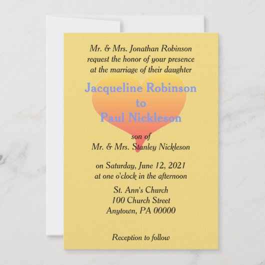 サンセットハートメルローイエローブルー結婚式招待状 招待状 (正面)