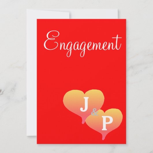 サンセットハートレッドモノグラム婚約 招待状 (正面)