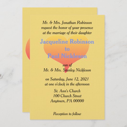 サンセットハート メロウイエロー ブルー ウェディング招待状 招待状 (正面/裏面)