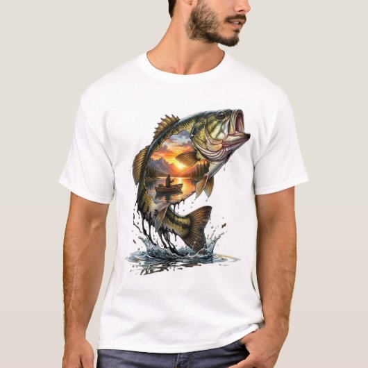 サンセットバスの二重露光フィッシング Tシャツ (正面)