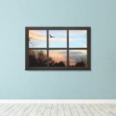 サンセットバ飛んでいるードブラックフェイクウィンドウ幻想 キャンバスプリント (インサイチュ (ウッドフロア))