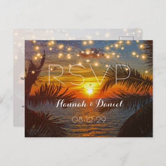 サンセットパエレガントームビーチサマーウェディング出欠 ポストカード