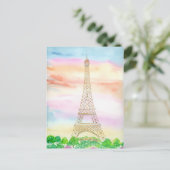 サンセットパリの水彩エッフェルタワー ポストカード (スタンド正面)