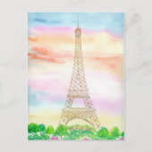 サンセットパリの水彩エッフェルタワー ポストカード (正面)