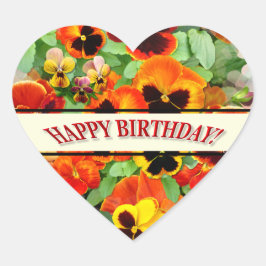 サンセットパンジー誕生日グリーティング ハートシール