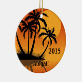 サンセットパーソナライズされたとパームツリーズトロピカルビーチ セラミックオーナメント (右)