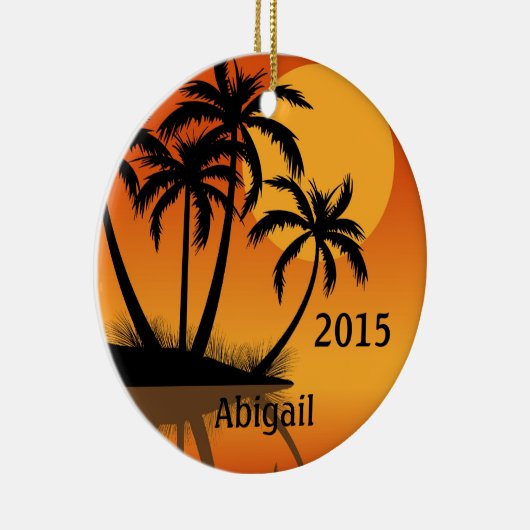 サンセットパーソナライズされたとパームツリーズトロピカルビーチ セラミックオーナメント (右)